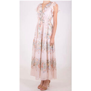 TAYLOR NWT| Pink Floral Maxi Dress with Ruffle Sleeves |Size 2